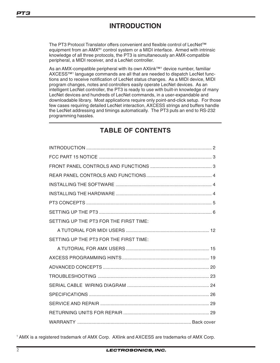 Lectrosonics PT3 User Manual | Page 2 / 30