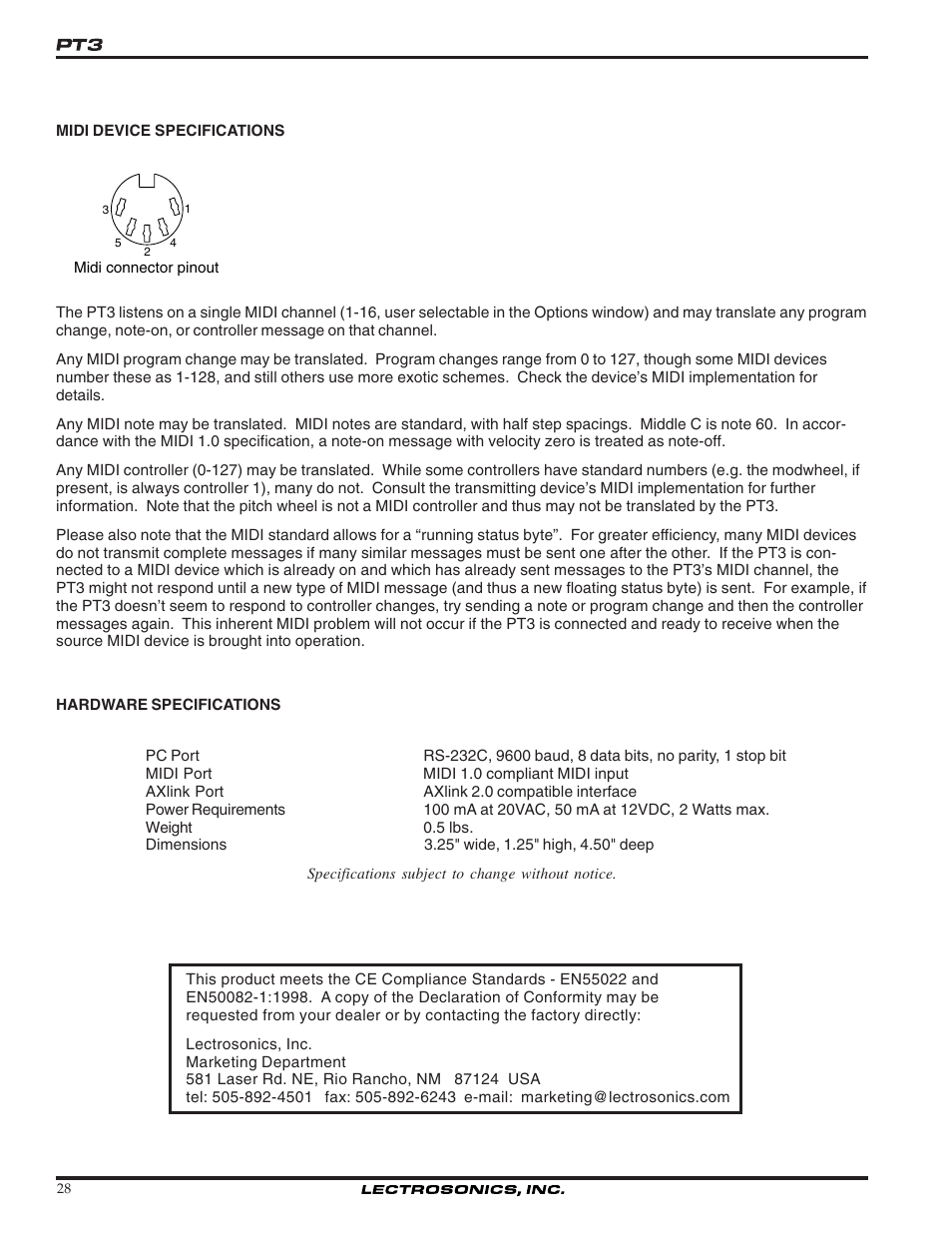 Lectrosonics PT3 User Manual | Page 28 / 30
