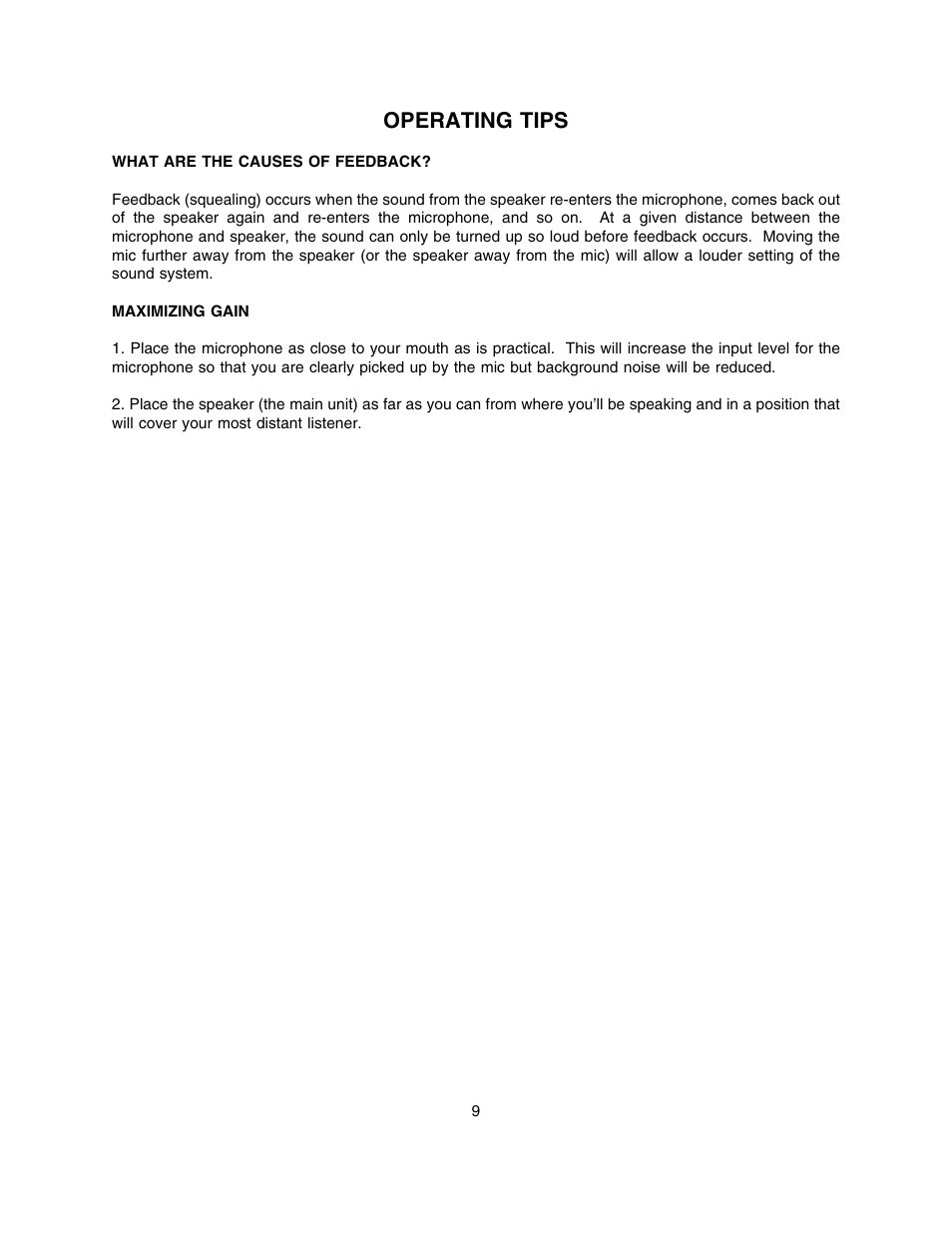 Operating tips | Lectrosonics FM870 User Manual | Page 10 / 18