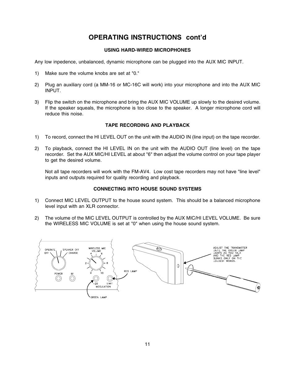 Operating instructions cont’d | Lectrosonics FM870 User Manual | Page 12 / 18