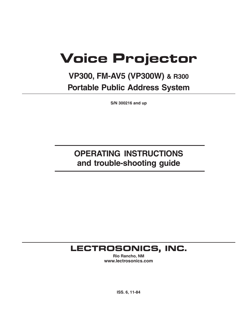 Lectrosonics VP300W User Manual | 12 pages