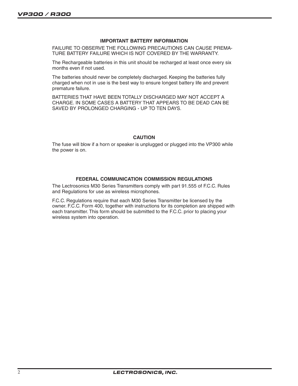 Lectrosonics VP300W User Manual | Page 2 / 12