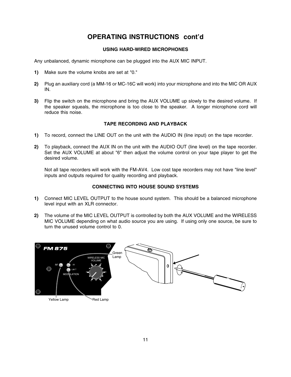 Operating instructions cont’d | Lectrosonics FM875 User Manual | Page 11 / 18