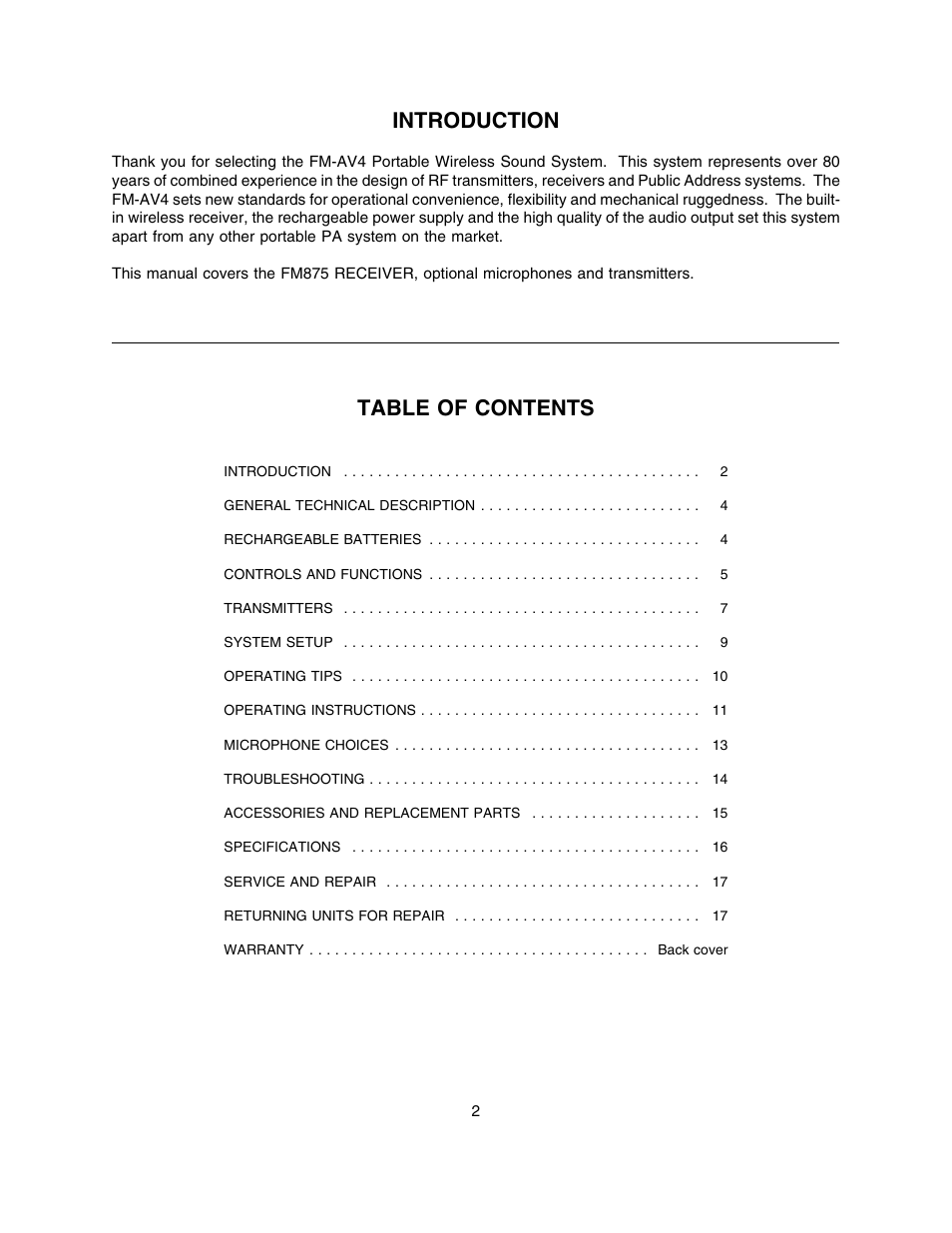 Lectrosonics FM875 User Manual | Page 2 / 18