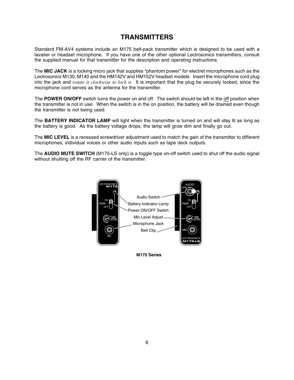 Transmitters, Rotate it clockwise to lock it | Lectrosonics FM875 User Manual | Page 6 / 18