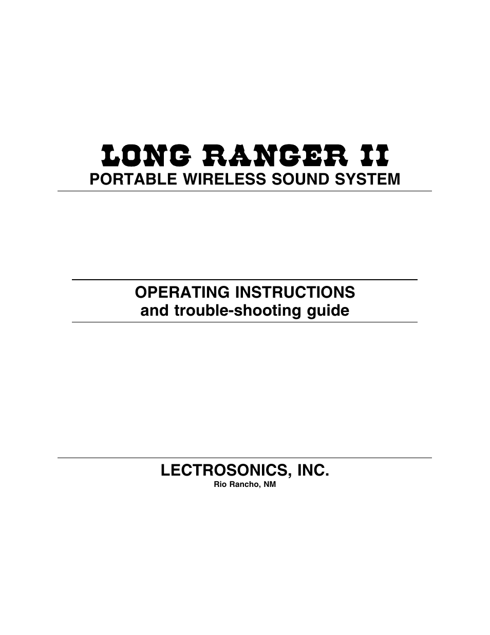 Lectrosonics Long Ranger II User Manual | 18 pages