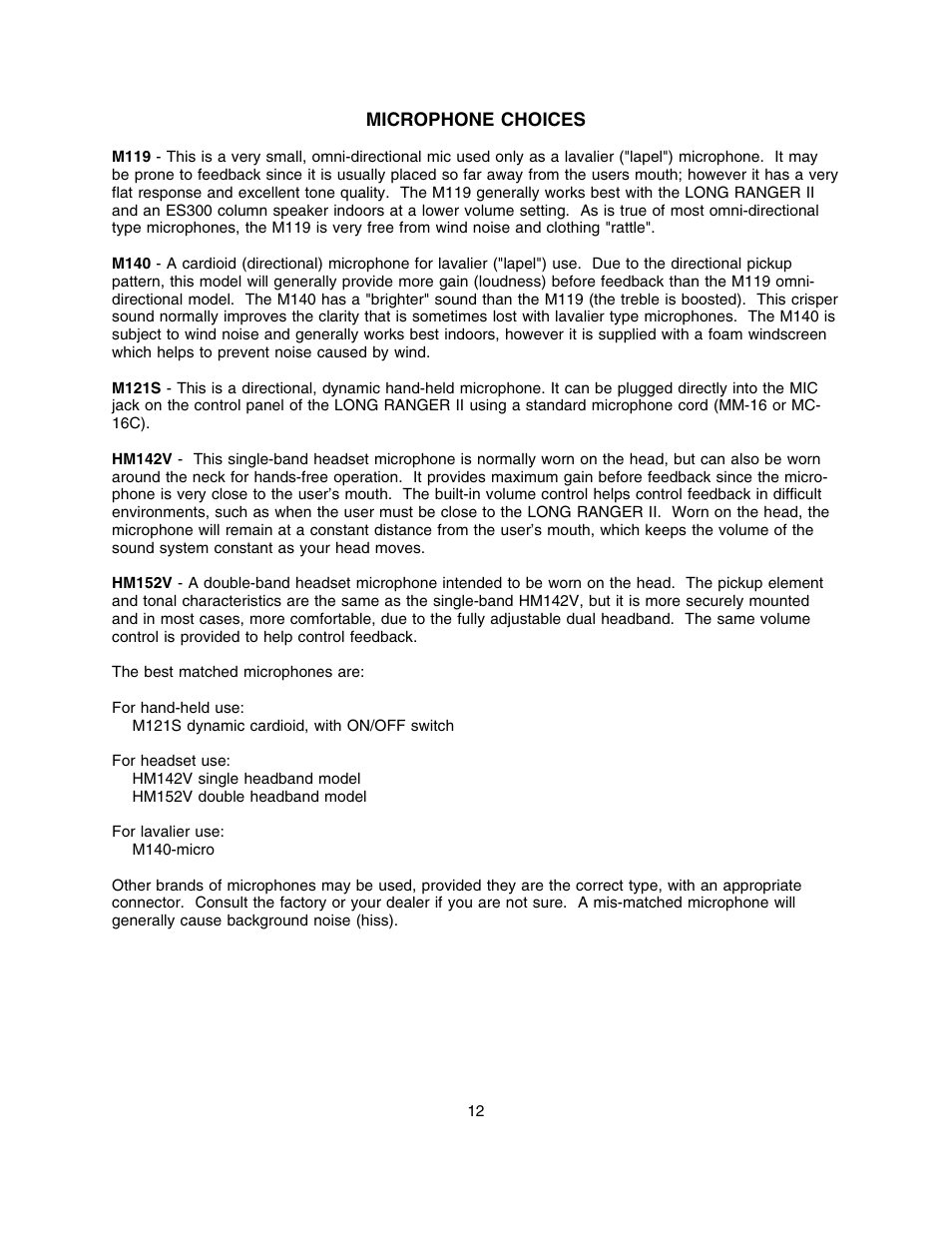 Microphone choices | Lectrosonics Long Ranger II User Manual | Page 13 / 18