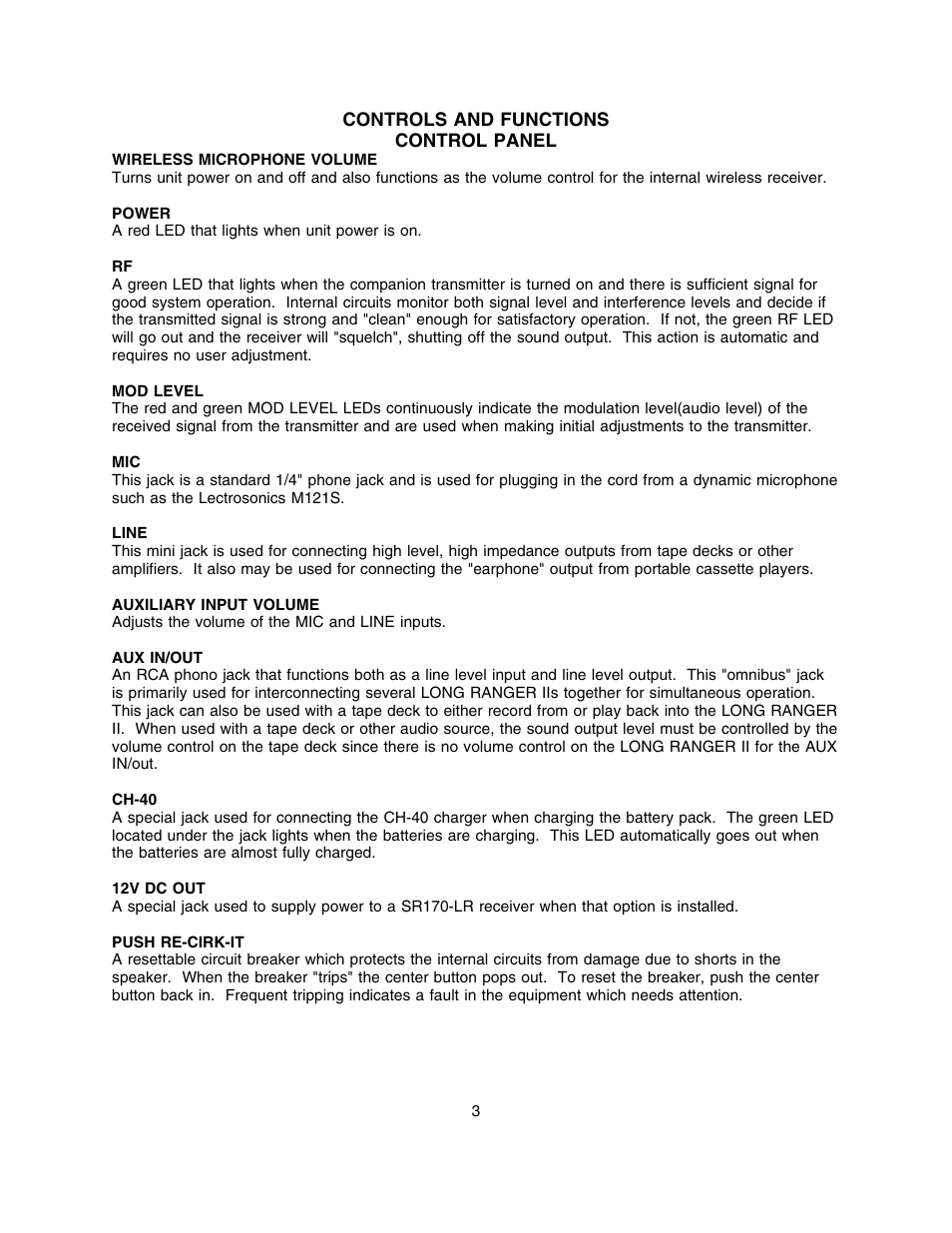 Controls and functions | Lectrosonics Long Ranger II User Manual | Page 4 / 18