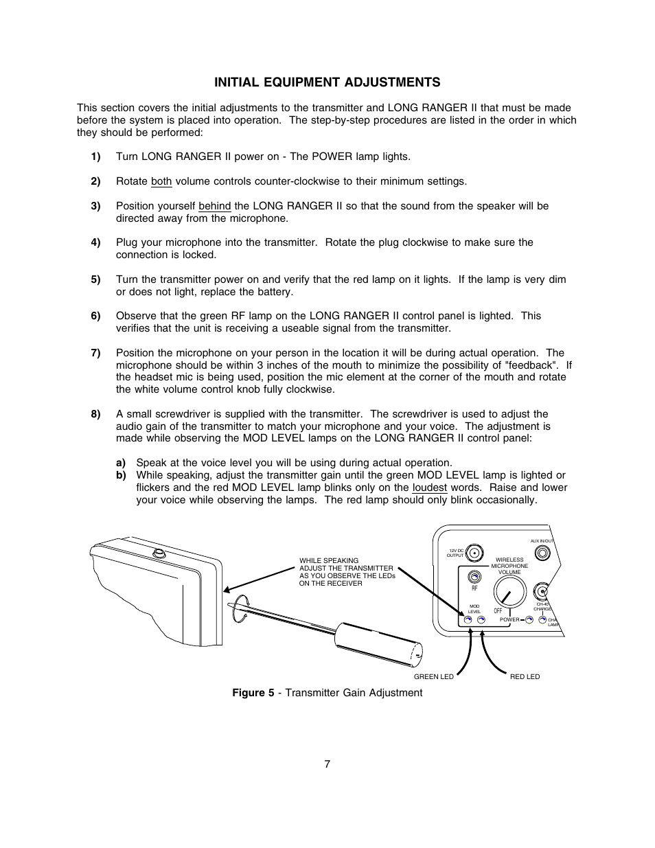 Initial equipment adjustments, Figure 5 - transmitter gain adjustment 7 | Lectrosonics Long Ranger II User Manual | Page 8 / 18