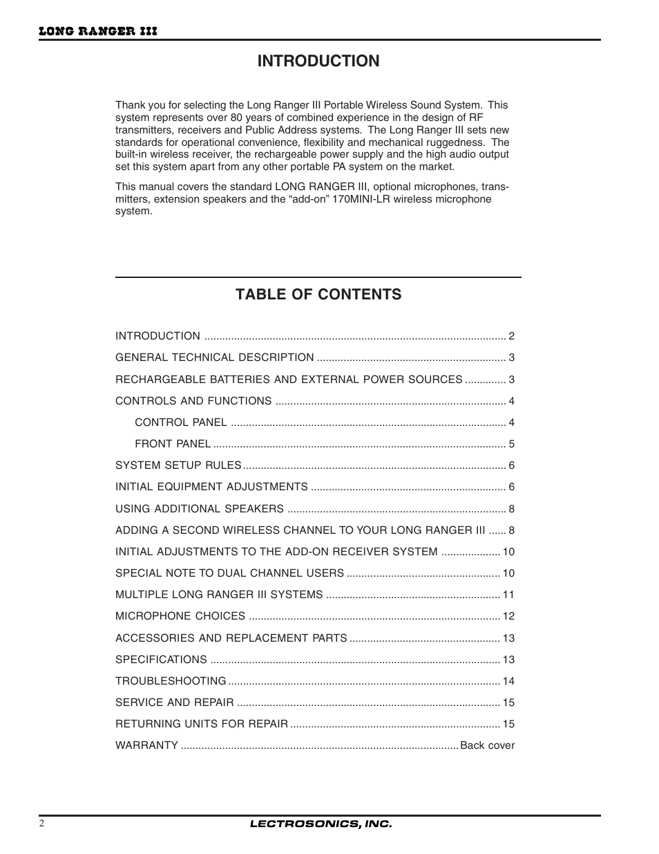 Lectrosonics Long Ranger III User Manual | Page 2 / 16