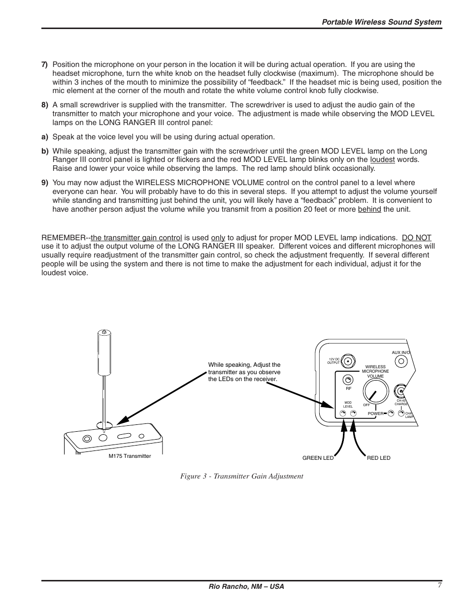 Figure 3 - transmitter gain adjustment | Lectrosonics Long Ranger III User Manual | Page 7 / 16