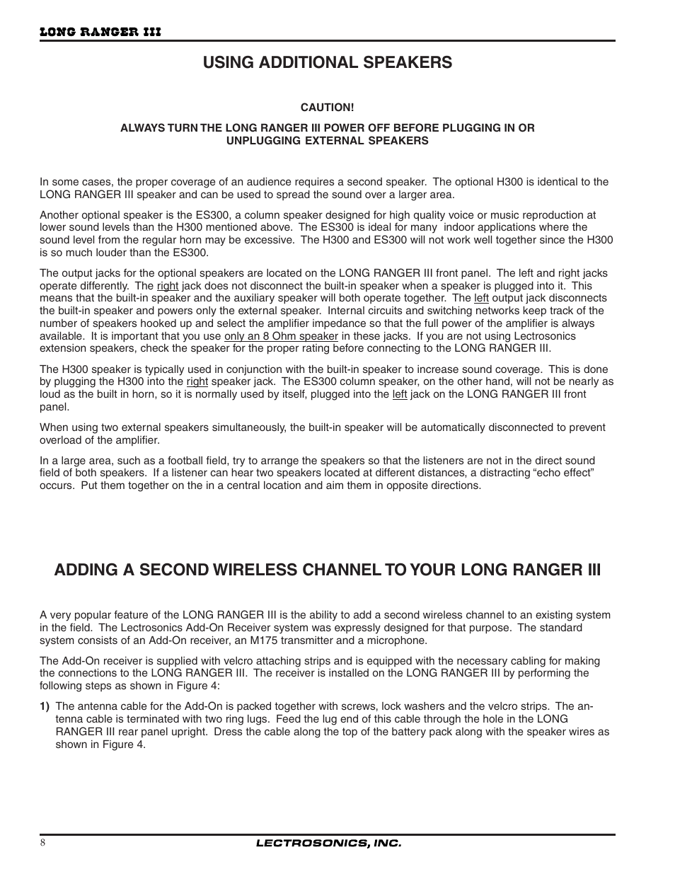 Using additional speakers | Lectrosonics Long Ranger III User Manual | Page 8 / 16