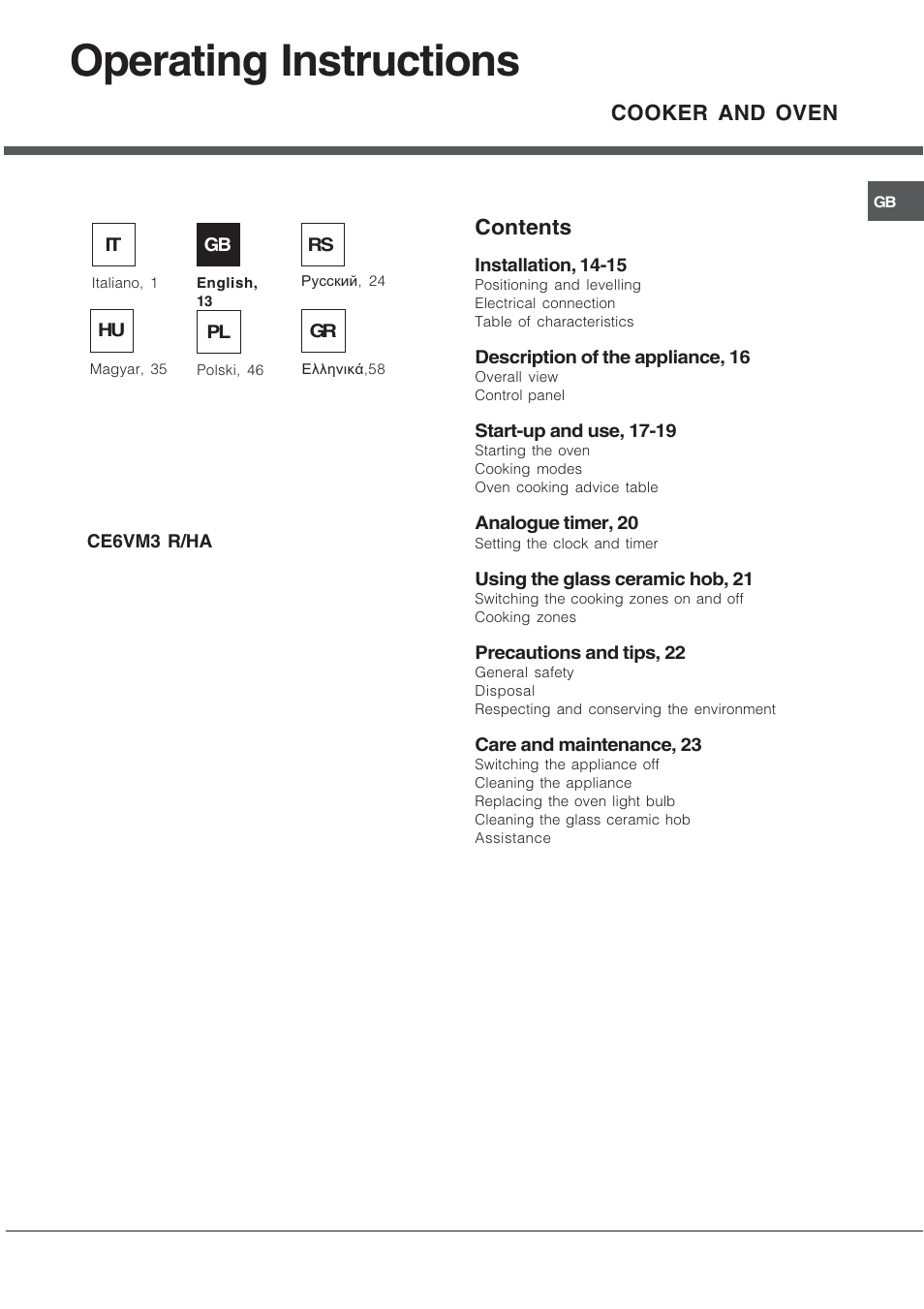 Ariston CE6VM3 R/HA User Manual | Page 13 / 68