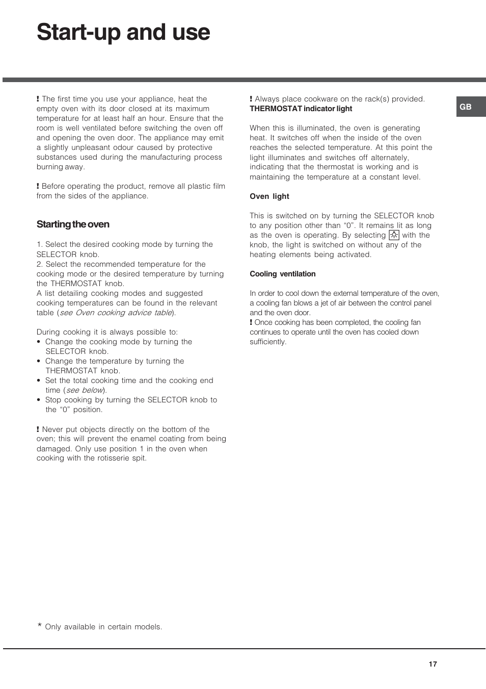 Start-up and use | Ariston CE6VM3 R/HA User Manual | Page 17 / 68