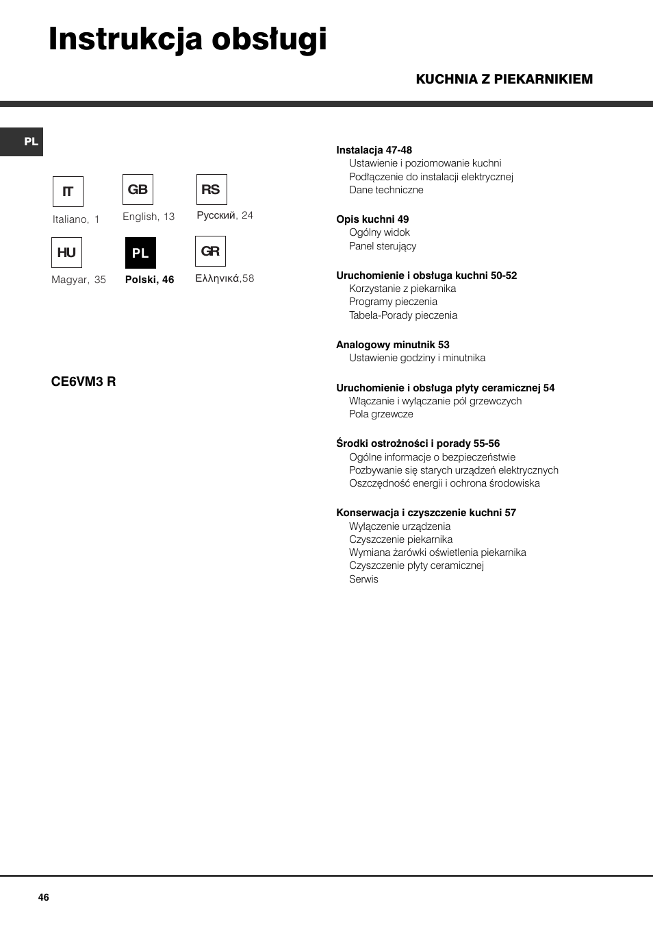 Instrukcja obs∏ugi | Ariston CE6VM3 R/HA User Manual | Page 46 / 68