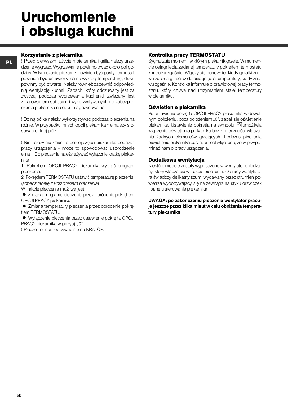 Uruchomienie i obs∏uga kuchni | Ariston CE6VM3 R/HA User Manual | Page 50 / 68