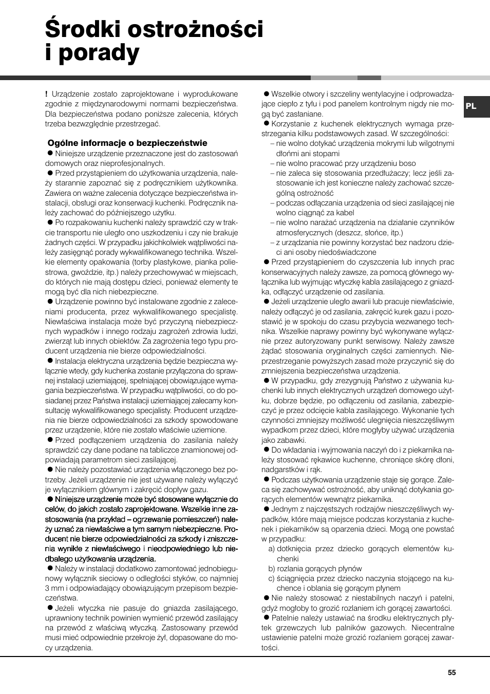 Ârodki ostro˝noêci i porady | Ariston CE6VM3 R/HA User Manual | Page 55 / 68