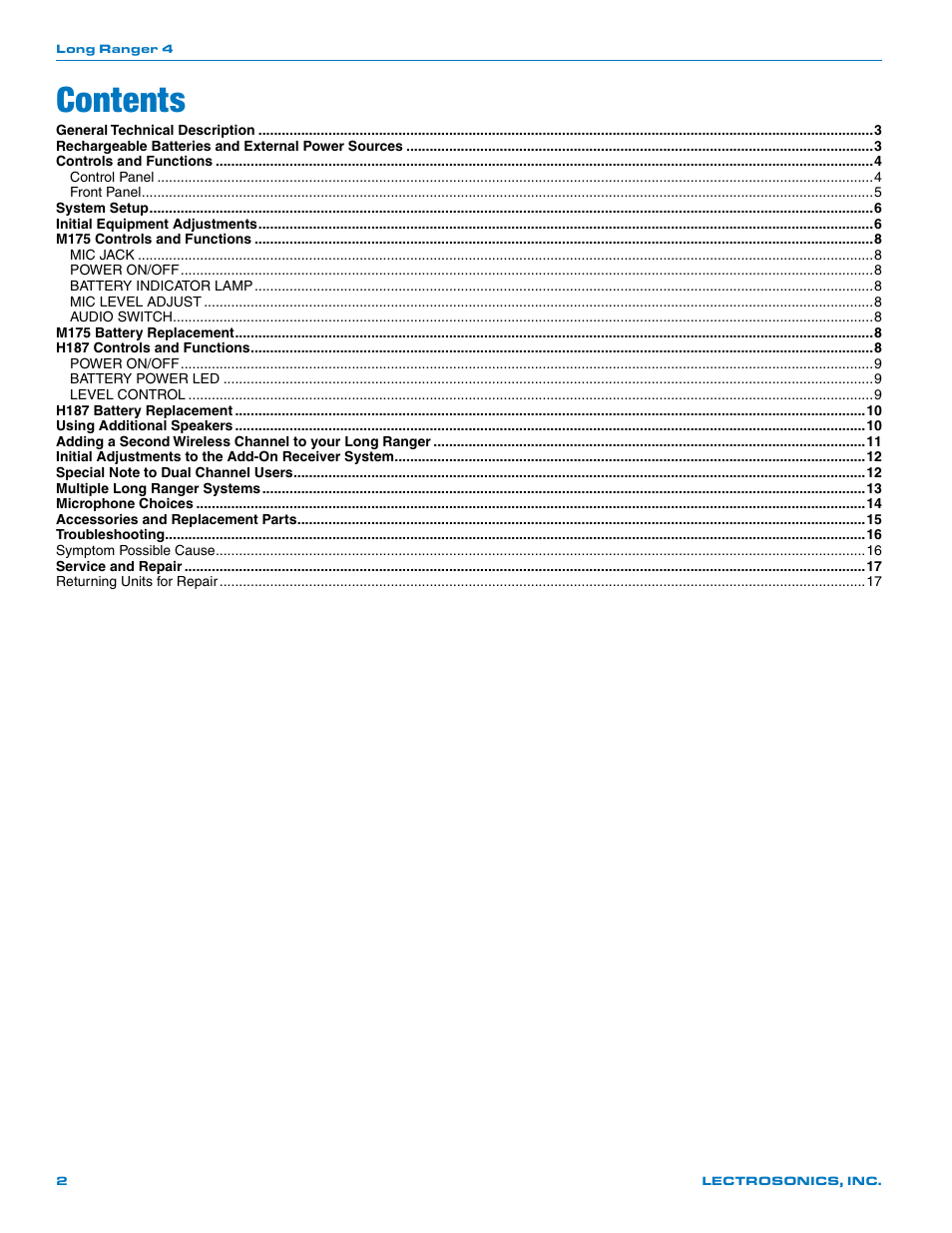 Lectrosonics Long Ranger IV User Manual | Page 2 / 20