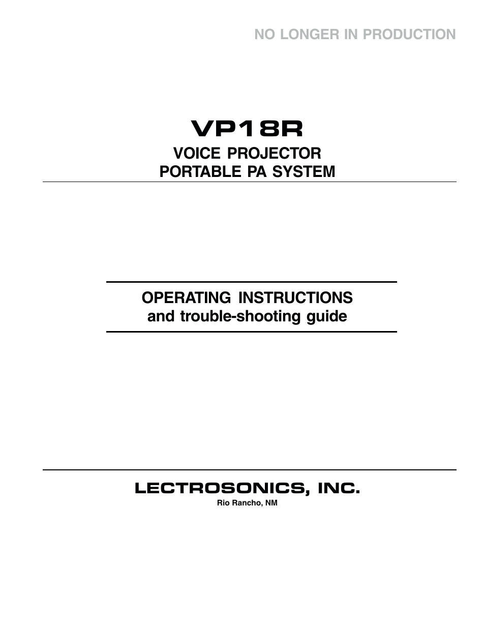 Lectrosonics VP18R User Manual | 10 pages