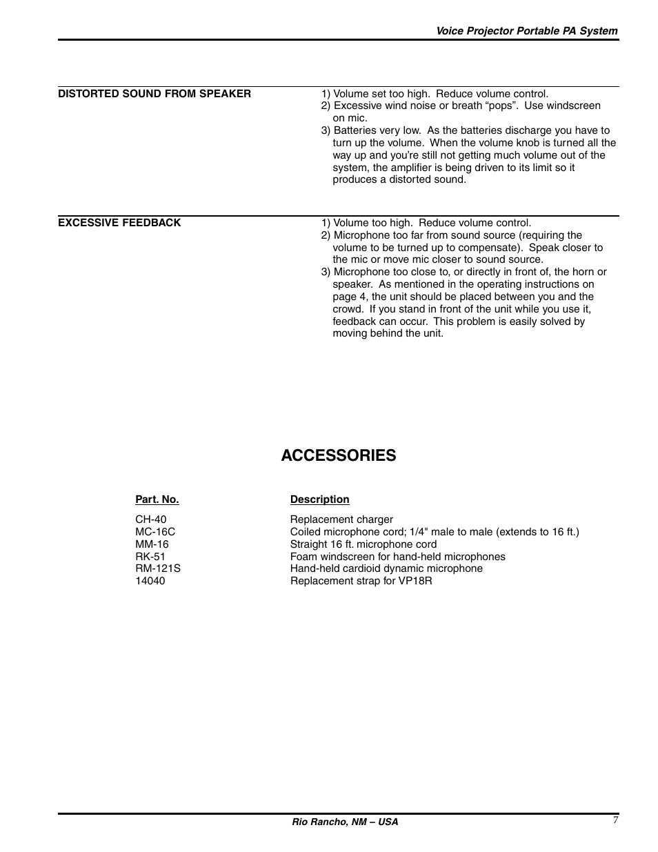 Accessories | Lectrosonics VP18R User Manual | Page 7 / 10
