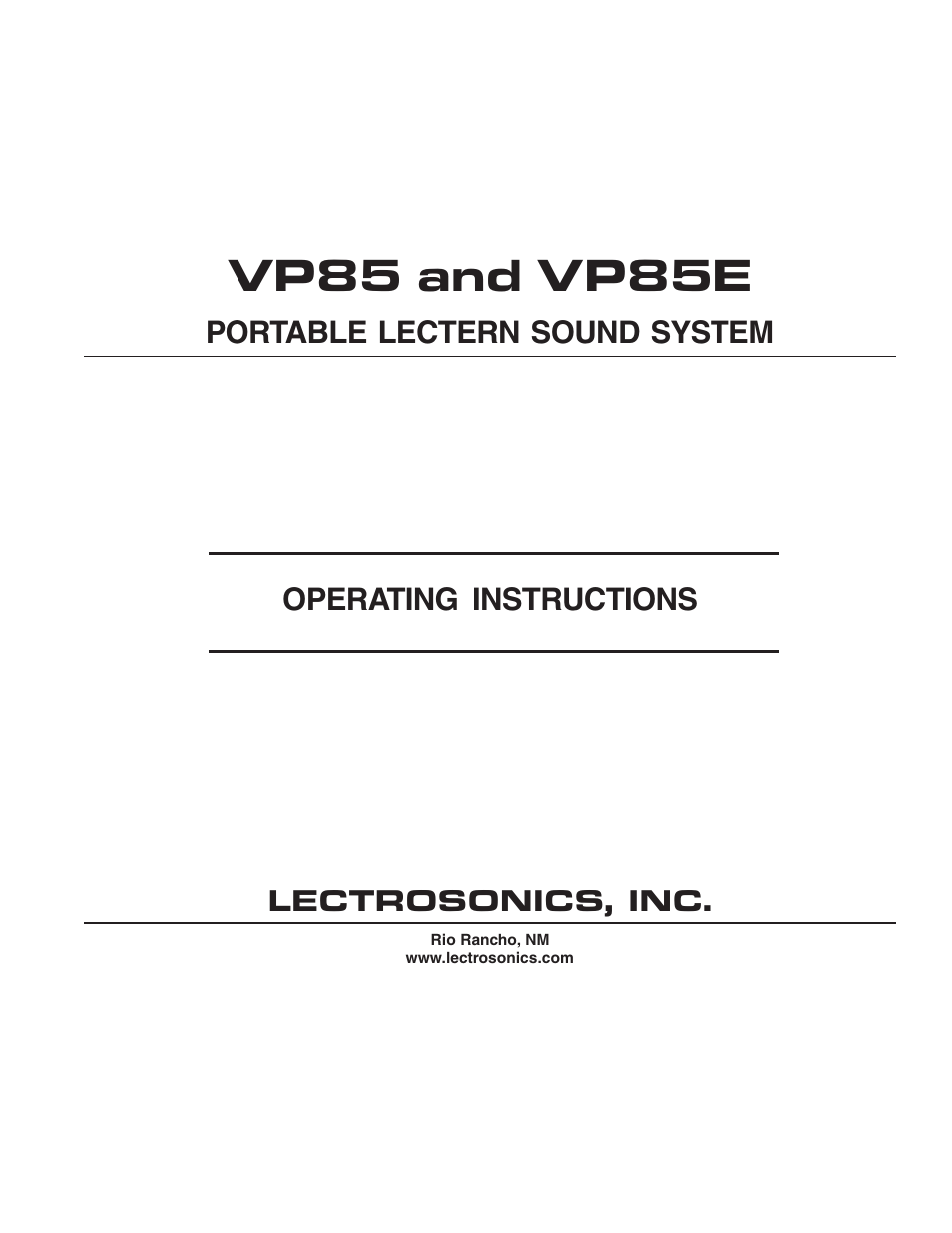 Lectrosonics VP85 User Manual | 10 pages