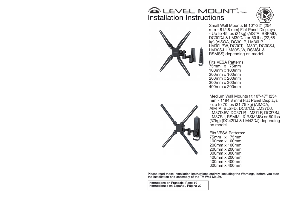 Level Mount LM30LP User Manual | 14 pages