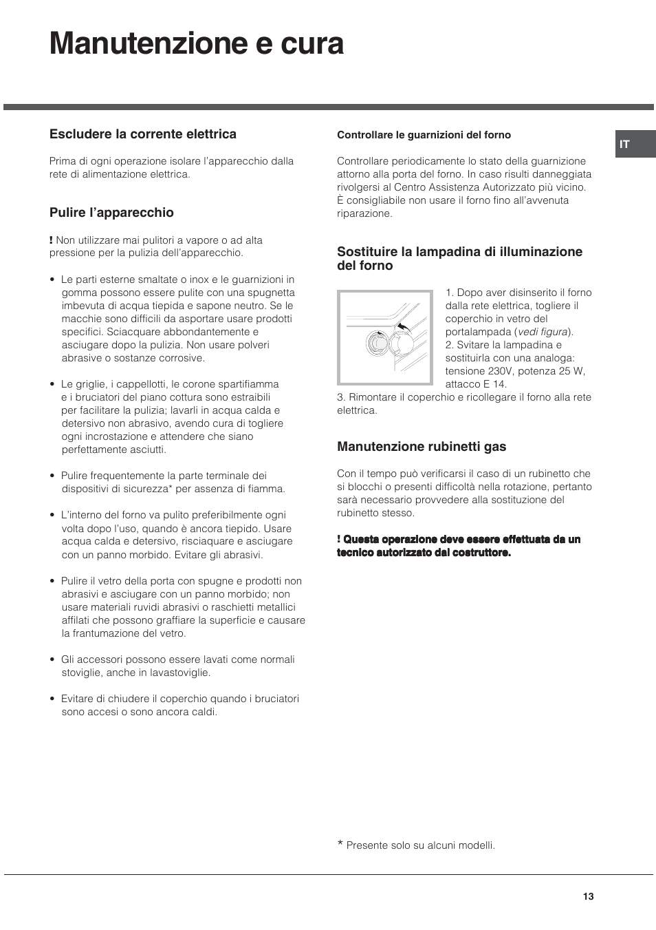 Manutenzione e cura | Ariston CG64SG3 User Manual | Page 13 / 68