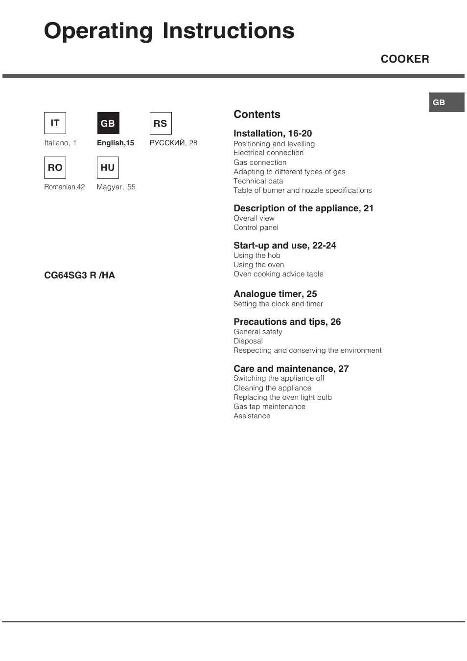 Ariston CG64SG3 User Manual | Page 15 / 68