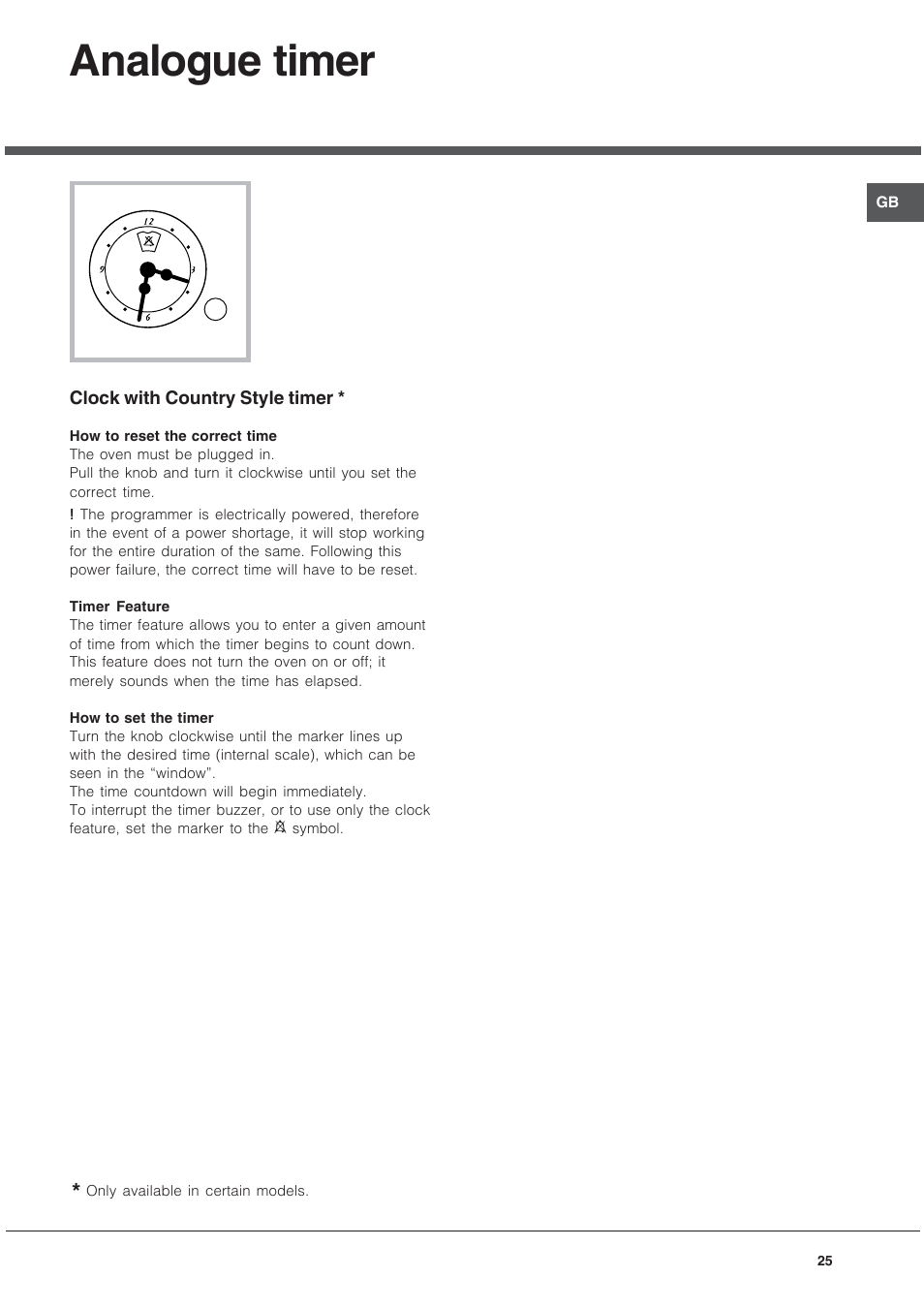 Analogue timer | Ariston CG64SG3 User Manual | Page 25 / 68