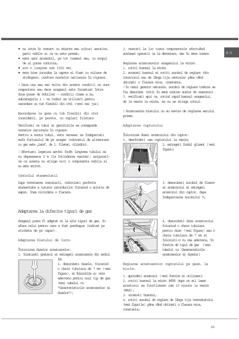 Adaptarea la diferite tipuri de gaz | Ariston CG64SG3 User Manual | Page 45 / 68