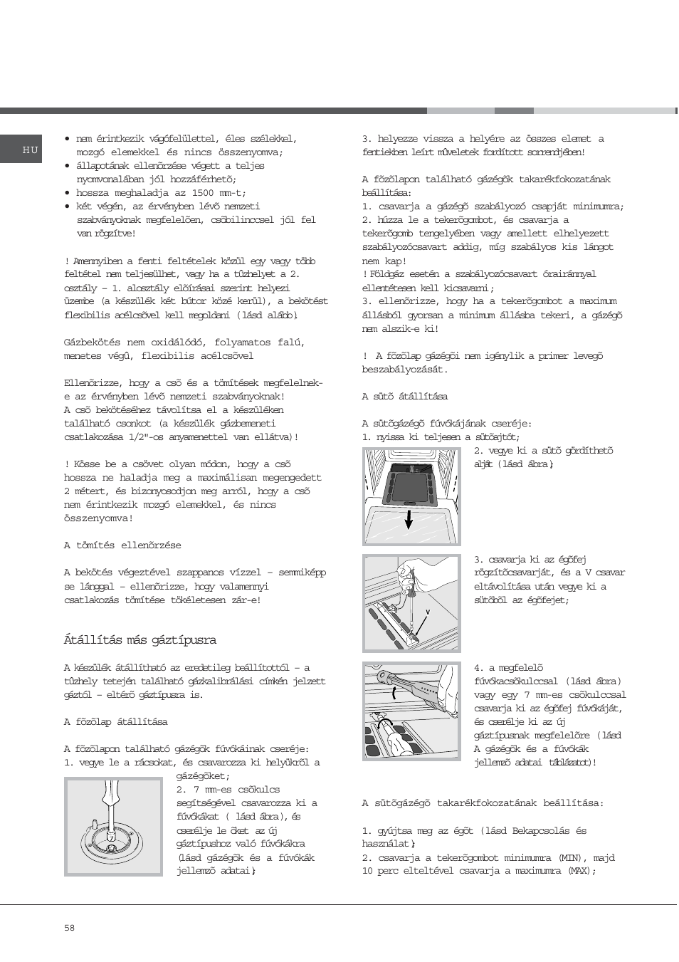 Átállítás más gáztípusra | Ariston CG64SG3 User Manual | Page 58 / 68