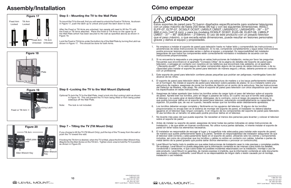 Assembly/installation, Cómo empezar, Cuidado | Level Mount DC65T User Manual | Page 10 / 16