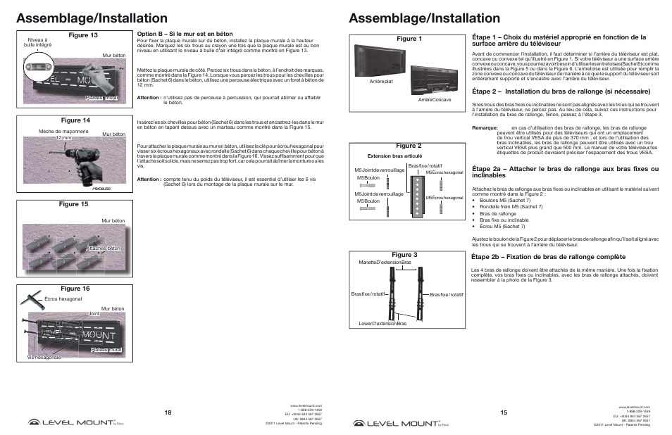 Assemblage/installation, Étape 2b – fixation de bras de rallonge complète, Figure 2 | Figure 3 | Level Mount DC65T User Manual | Page 15 / 16