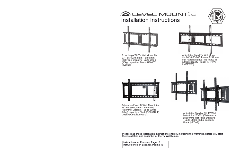 Level Mount DC65ADLP User Manual | 14 pages