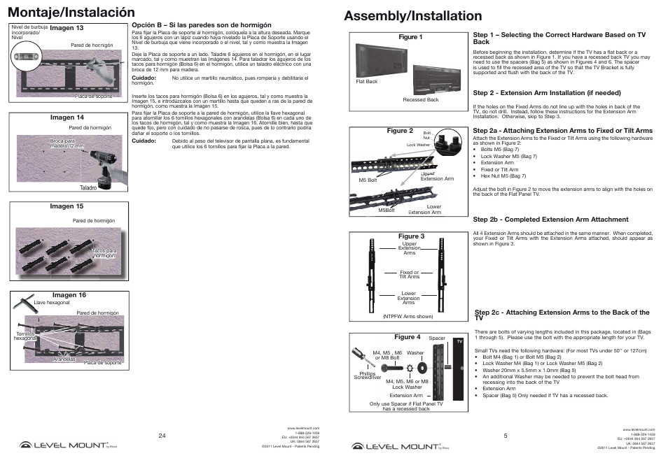 Montaje/instalación, Assembly/installation | Level Mount DC65ADLP User Manual | Page 5 / 14