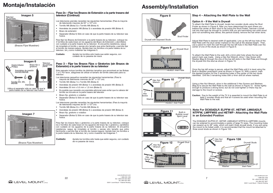 Montaje/instalación, Assembly/installation | Level Mount DC65ADLP User Manual | Page 7 / 14