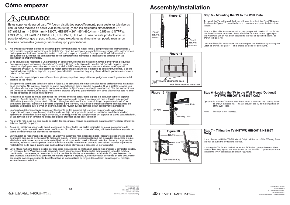 Cómo empezar, Cuidado, Assembly/installation | Level Mount DC65ADLP User Manual | Page 9 / 14
