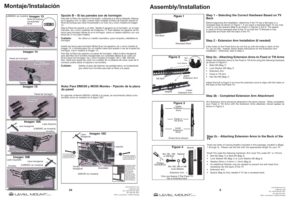 Montaje/instalación, Assembly/installation | Level Mount MC55 User Manual | Page 5 / 14