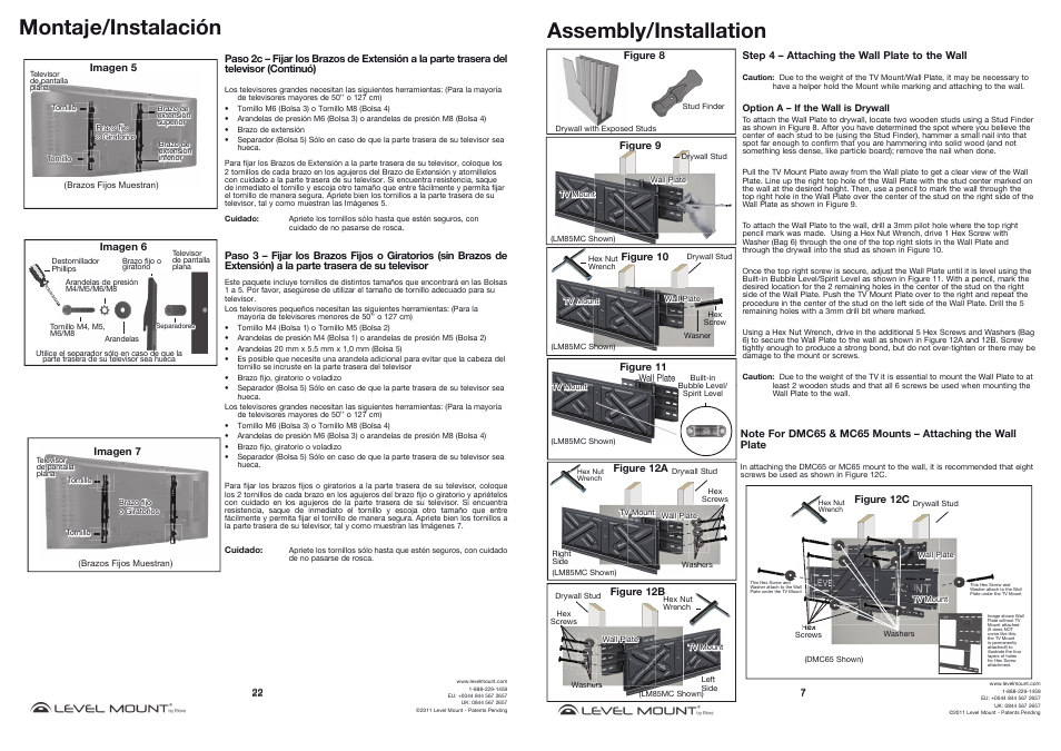 Montaje/instalación, Assembly/installation | Level Mount MC55 User Manual | Page 7 / 14