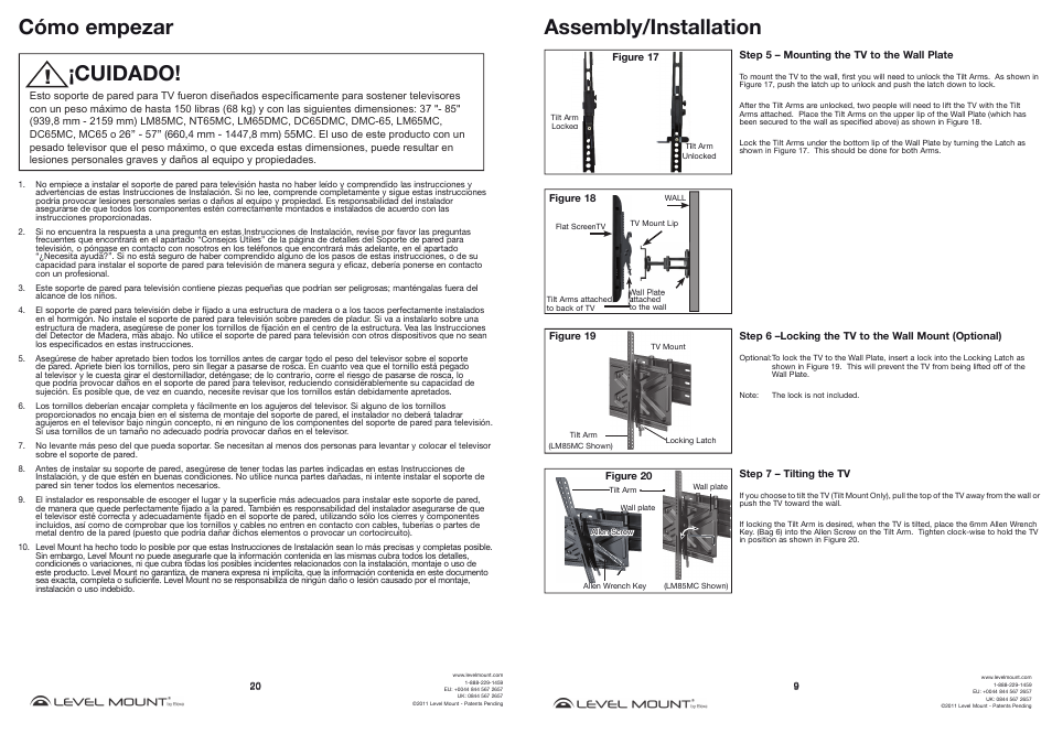 Cómo empezar, Cuidado, Assembly/installation | Level Mount MC55 User Manual | Page 9 / 14