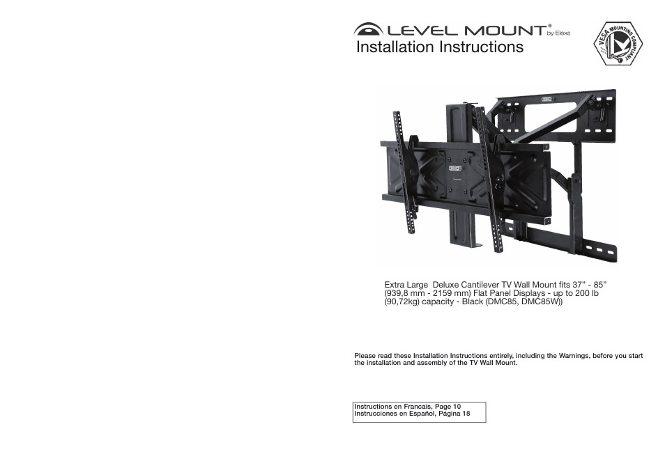 Level Mount DMC85W User Manual | 18 pages