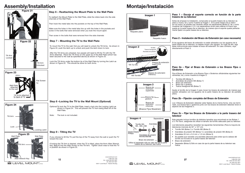 Assembly/installation, Montaje/instalación | Level Mount DMC85W User Manual | Page 10 / 18