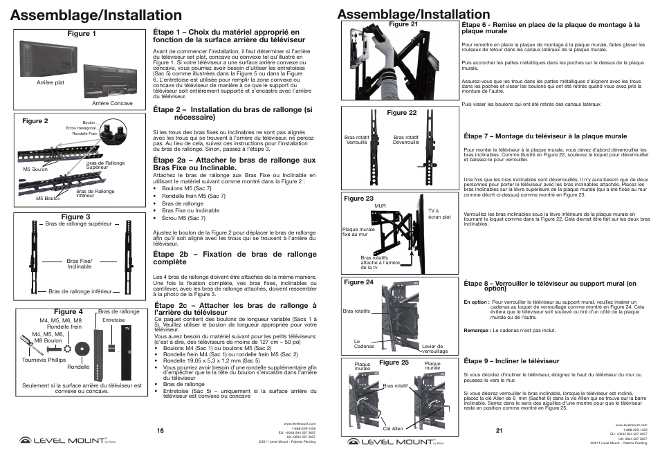 Assemblage/installation | Level Mount DMC85W User Manual | Page 16 / 18
