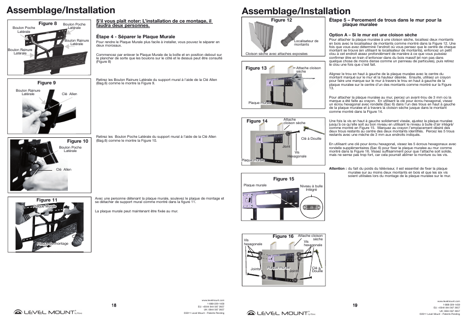 Assemblage/installation | Level Mount DMC85W User Manual | Page 18 / 18