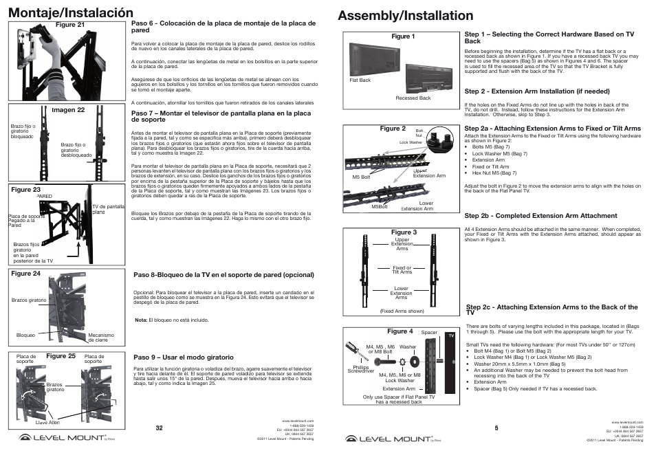 Montaje/instalación, Assembly/installation | Level Mount DMC85W User Manual | Page 5 / 18