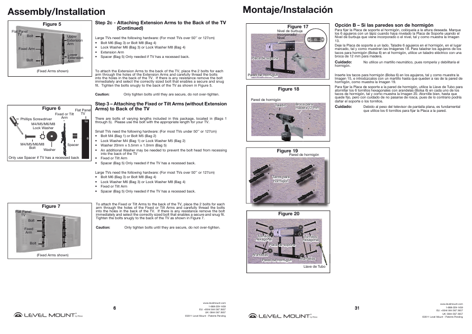 Assembly/installation, Montaje/instalación | Level Mount DMC85W User Manual | Page 6 / 18