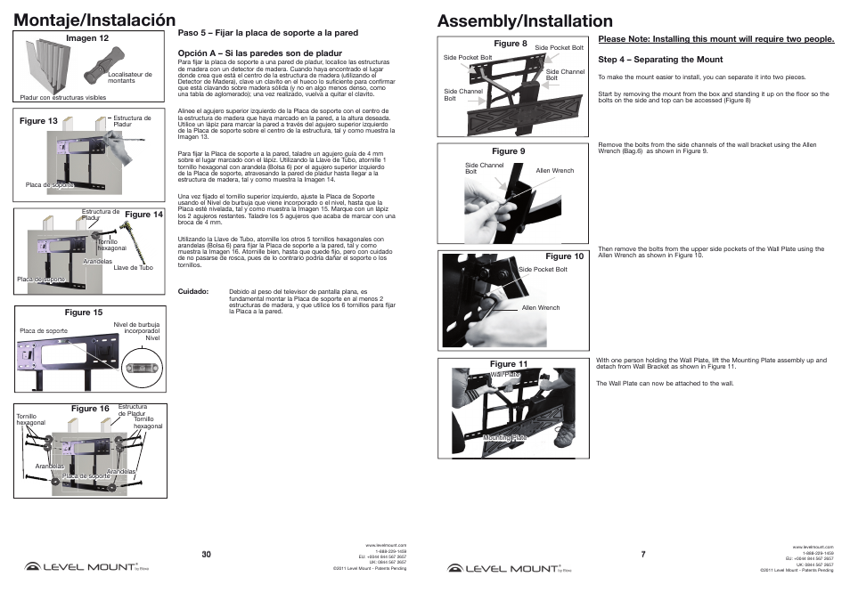 Montaje/instalación, Assembly/installation | Level Mount DMC85W User Manual | Page 7 / 18