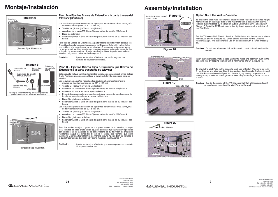 Montaje/instalación, Assembly/installation | Level Mount DMC85W User Manual | Page 9 / 18