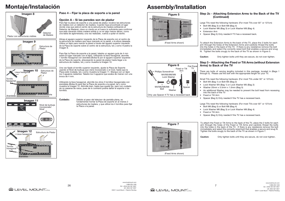 Montaje/instalación, Assembly/installation | Level Mount HE400TW User Manual | Page 7 / 16