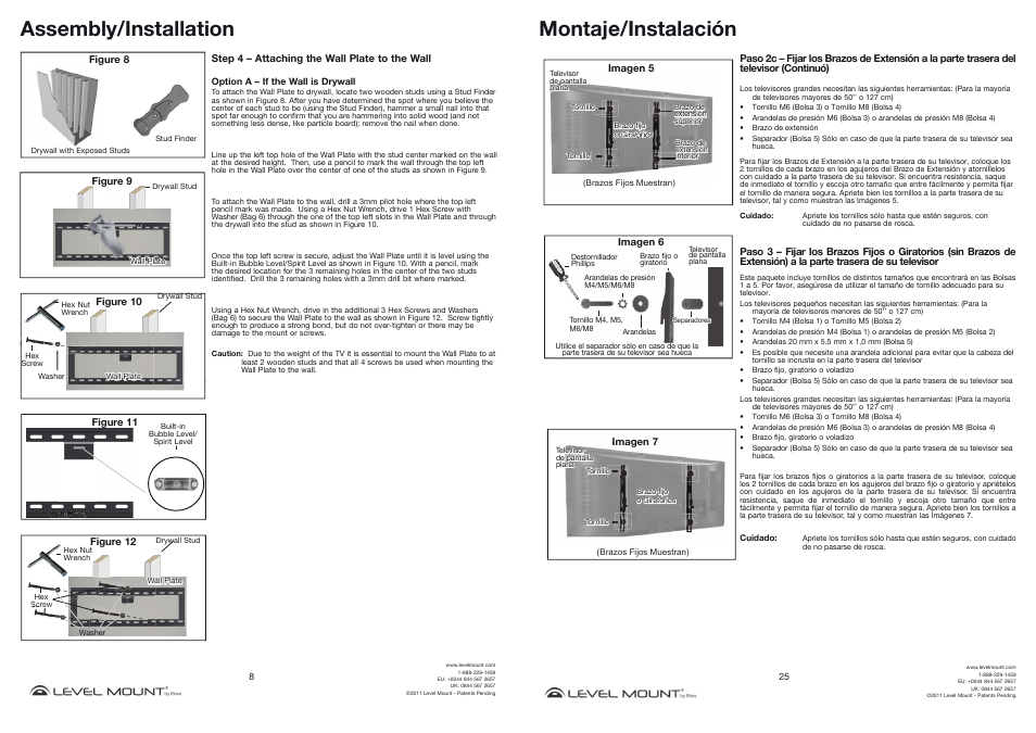 Assembly/installation, Montaje/instalación | Level Mount HE400TW User Manual | Page 8 / 16